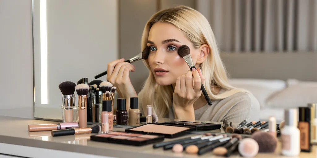 peau clair maquillage blonde yeux bleus