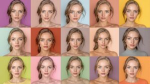 brune yeux bleus peau claire