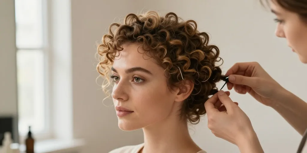 idée coiffure cheveux bouclés chignon